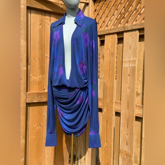 🆕 RAT & BOA 🧿 NWOT Volana Blue and Purple Floral Printed Cowl Neck Mini, Sz M - Picture 3 of 16